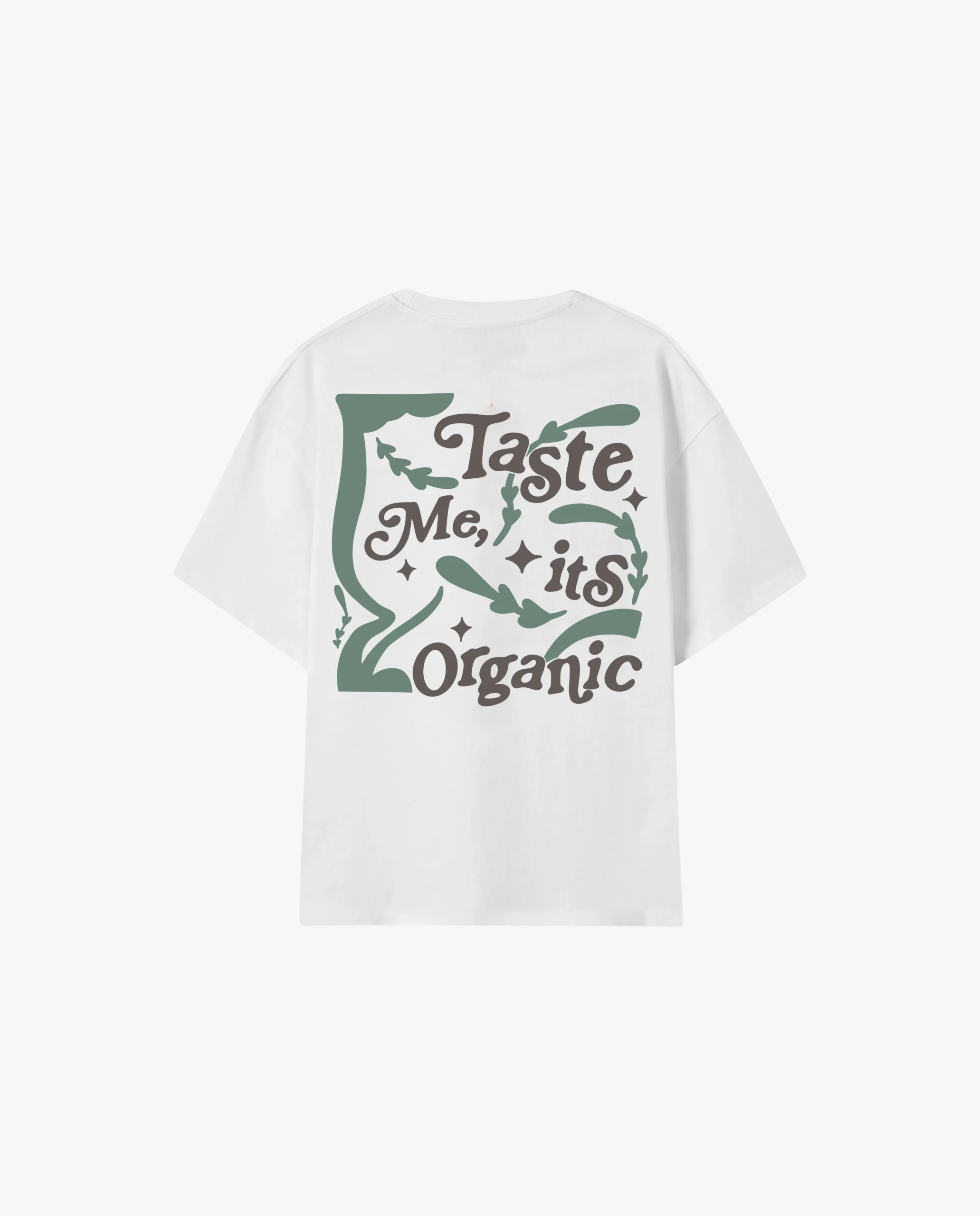 Mockup of the back of the Organic Taste White T-shirt by Dropout